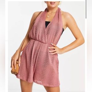 ASOS Design Halter Beach Romper, pink